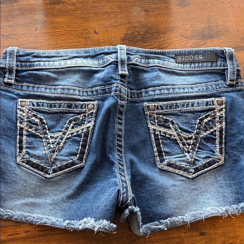 Vigoss Blue Embroidered Denim Cutoff Shorts